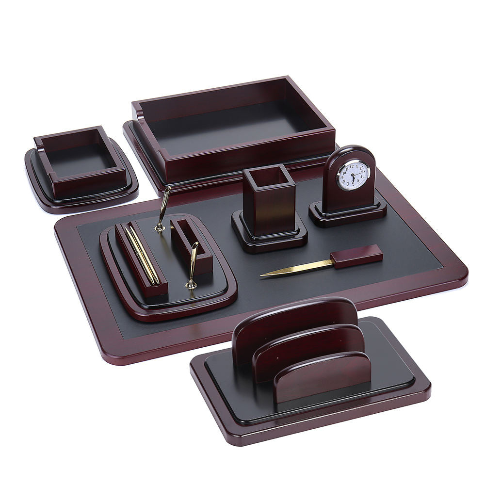 8-Piece Wooden Desktop Organizer Set, Executive Office Desk Accessories Kit for Home and Workspace