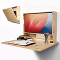 Wall-Mounted Wooden Folding Desk with Storage Shelf, Space-Saving Floating Workstation for Home Office