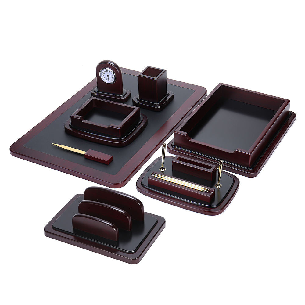 8-Piece Wooden Desktop Organizer Set, Executive Office Desk Accessories Kit for Home and Workspace